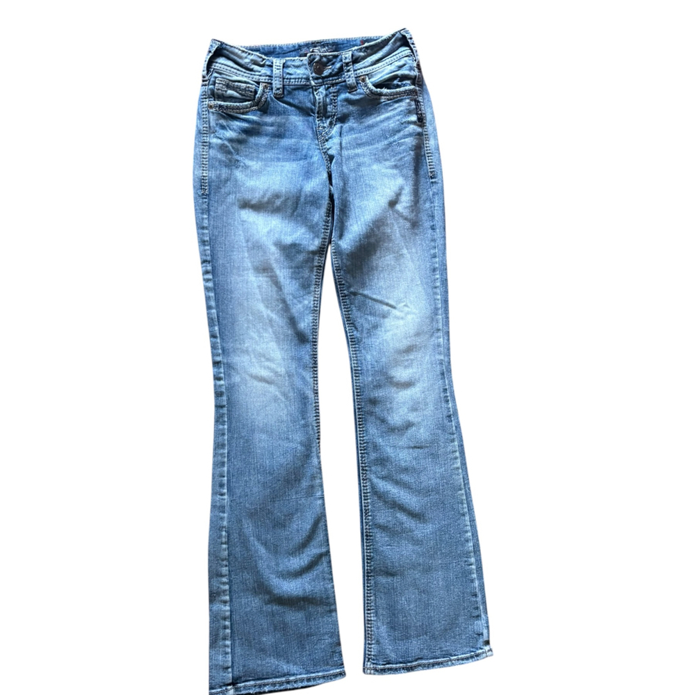 Silver Jeans Co Suki Mid Boot Jeans W25 L33 Y2K Distressed Embroidered